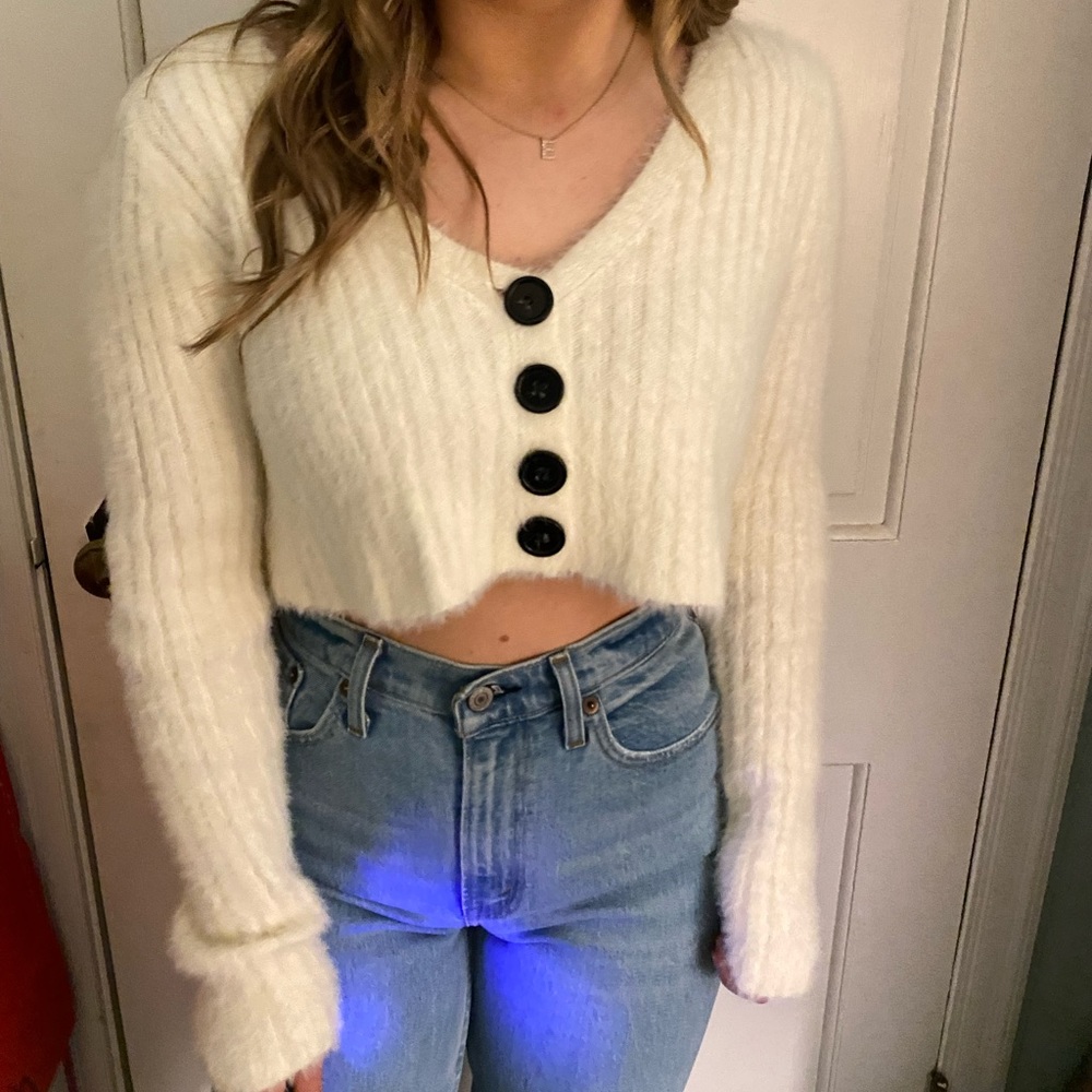 Cream sweater crop top